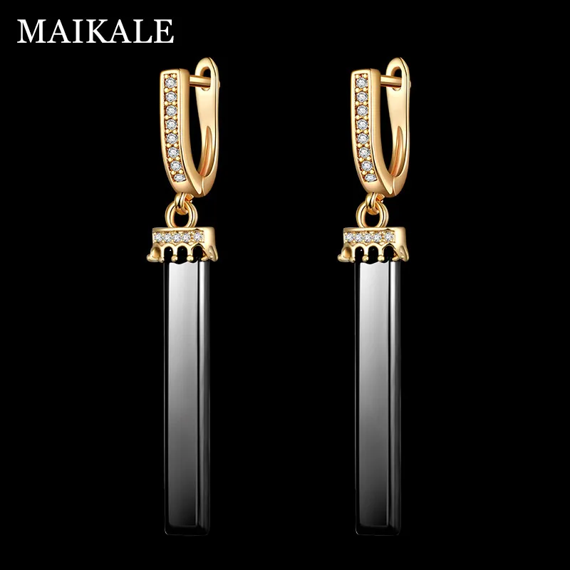 MAIKALE, классические простые серьги-гвоздики из керамики, черный, белый цвет, AAA, кубический цирконий, золотой, серебряный цвет, длинные серьги для женщин