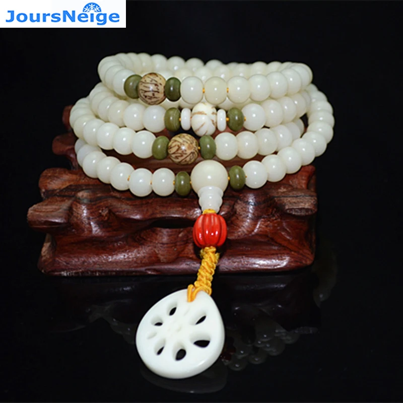 Натуральный Белый Бодхи браслеты резные цветок лотоса корень кулон ожерелье