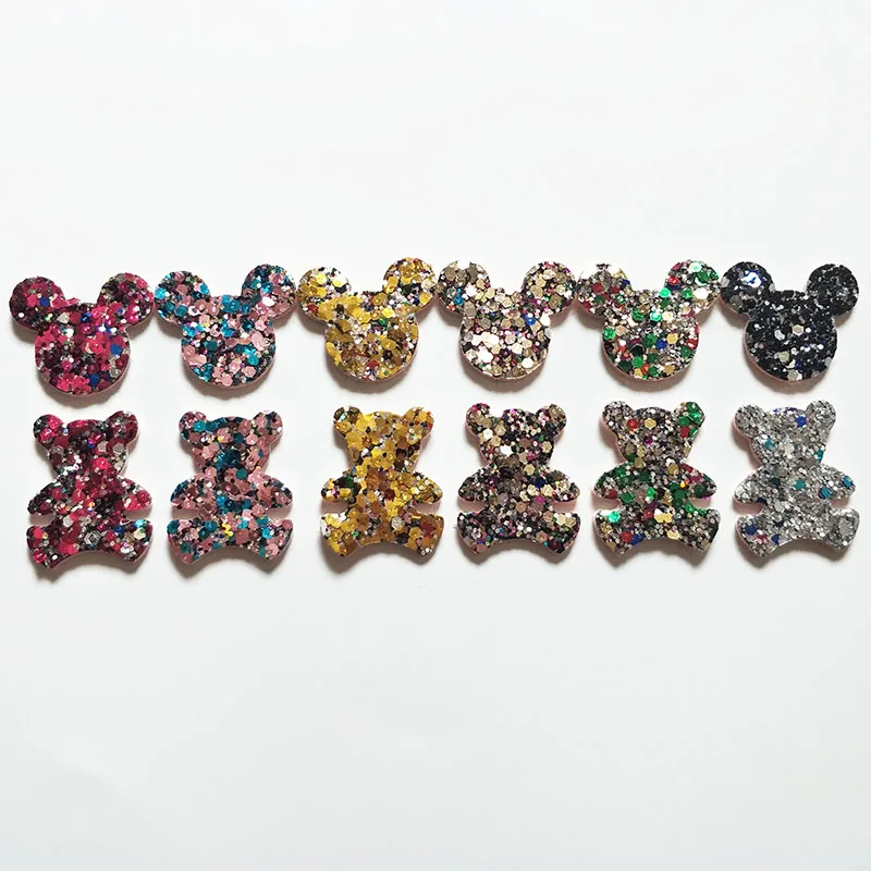 

20pcs 3x3.7cm Glitter Bear/cat head Padded Appliques For Clothes Sewing Supplies DIY Hair Bow Decoration,Gril Hair Accessories