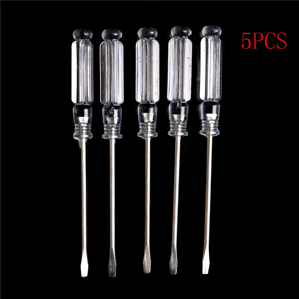 

5pcs/lot Mini Small Magnetic Precision Clear Screwdriver Nonslip Handle Flat Head Slotted Screwdriver Home Repair Tool