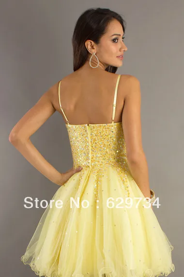 Yellow A Line Sweetheart Spaghetti Straps With Beading Dresses New Fashion Homecoming Sequins-VPS3FJY3A | Свадьбы и торжества