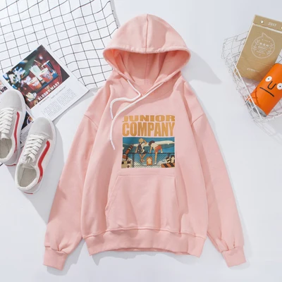 Pink Розовый черный худи для женщин зима осень 90s стиль Junior компании унисекс для девочек ретро хип хоп улица Kpop Ulzzang пуловер Tumblr - Цвет: Pink