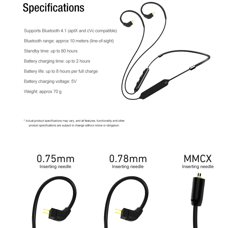 TRN IPX7 водонепроницаемый Apt X MMCX Bluetooth кабель для Shure SE215 SE535 SE846 0 75 мм 2 контактный APTX