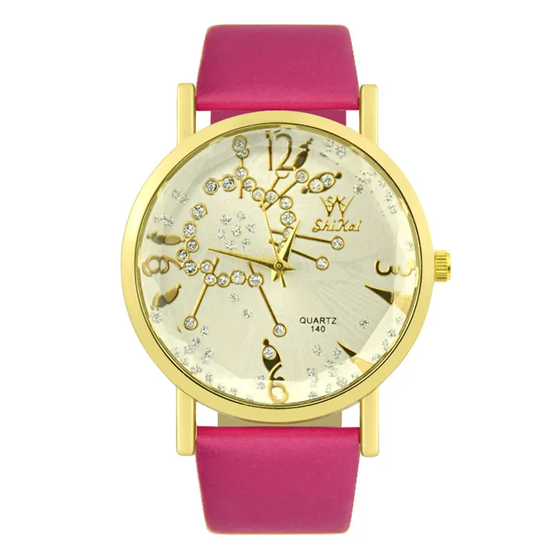 

High-End Quality Ladies Watches Hot Sale Crystal Pattern Quartz Wristwatch Women Casual Dress Leather Watch Relogio Feminino #D