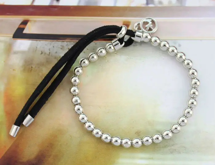 1 шт. модный серебристый латунный браслет из бусин растягивающийся Кожаный