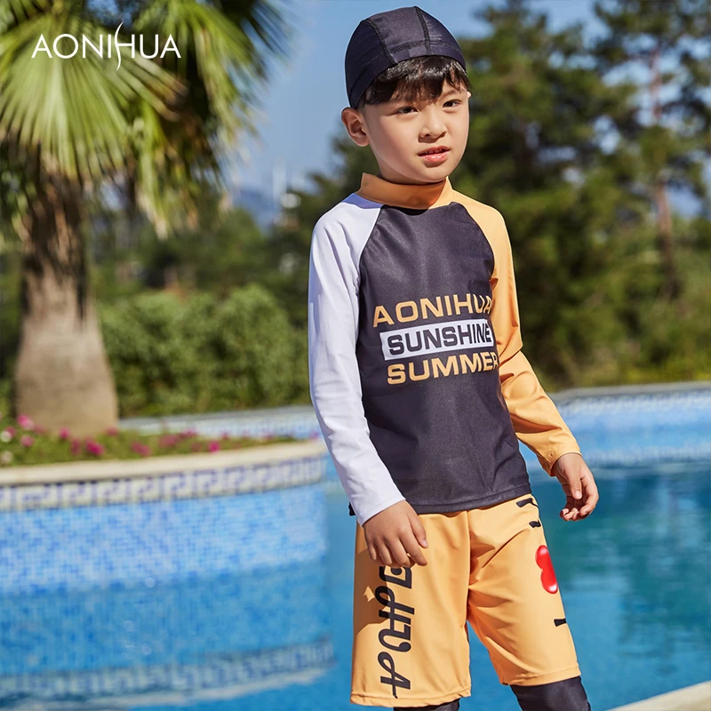 

AONIHUA 2-12 Years Swimsuit Baby Boy Bikini Kids For Clothing Rash Guards hildren Split Boys Surfing Clothes Set Swimwear 1051