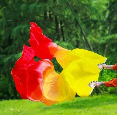 Оптовая продажа натуральный шелк веер для танца живота фата пара Радуга градиент