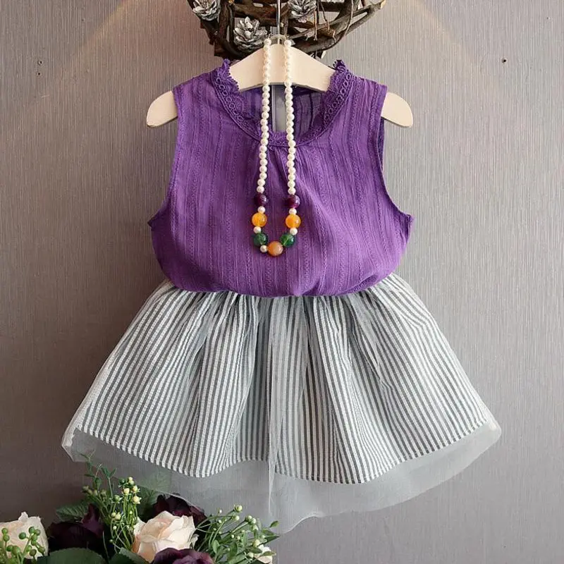 Лето 2017 комплекты одежды для девочек одежда маленьких детей кружевная Женская +