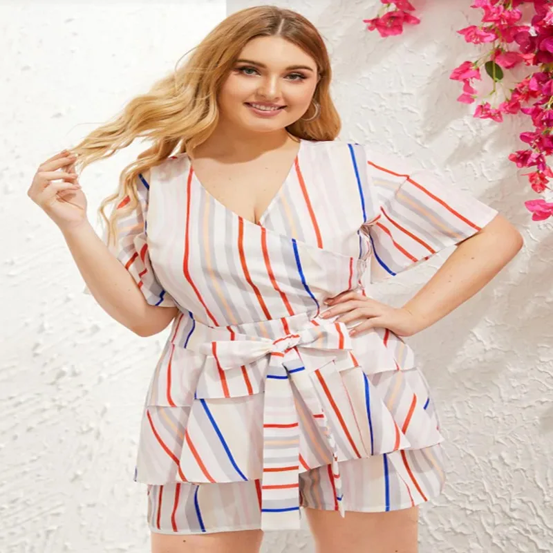 Женский комбинезон в полоску с поясом для отпуска пляжа 2019|Комбинезоны c шортами|