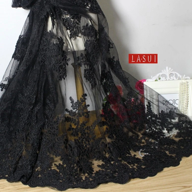 LASUI Black car lace fabric full bouquet flower 1.35-1.40m mesh yarn nice embroidery wedding dress entice | Дом и сад