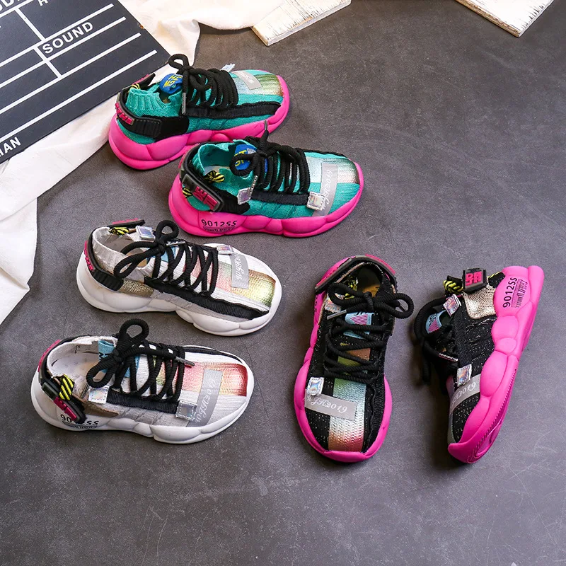 2019 Boys Girls Trendy Sneakers Baby/Toddler/Little/Big Kid Lace-Up Back Buckle Trainers Children School Casual Breathable Shoes | Детская
