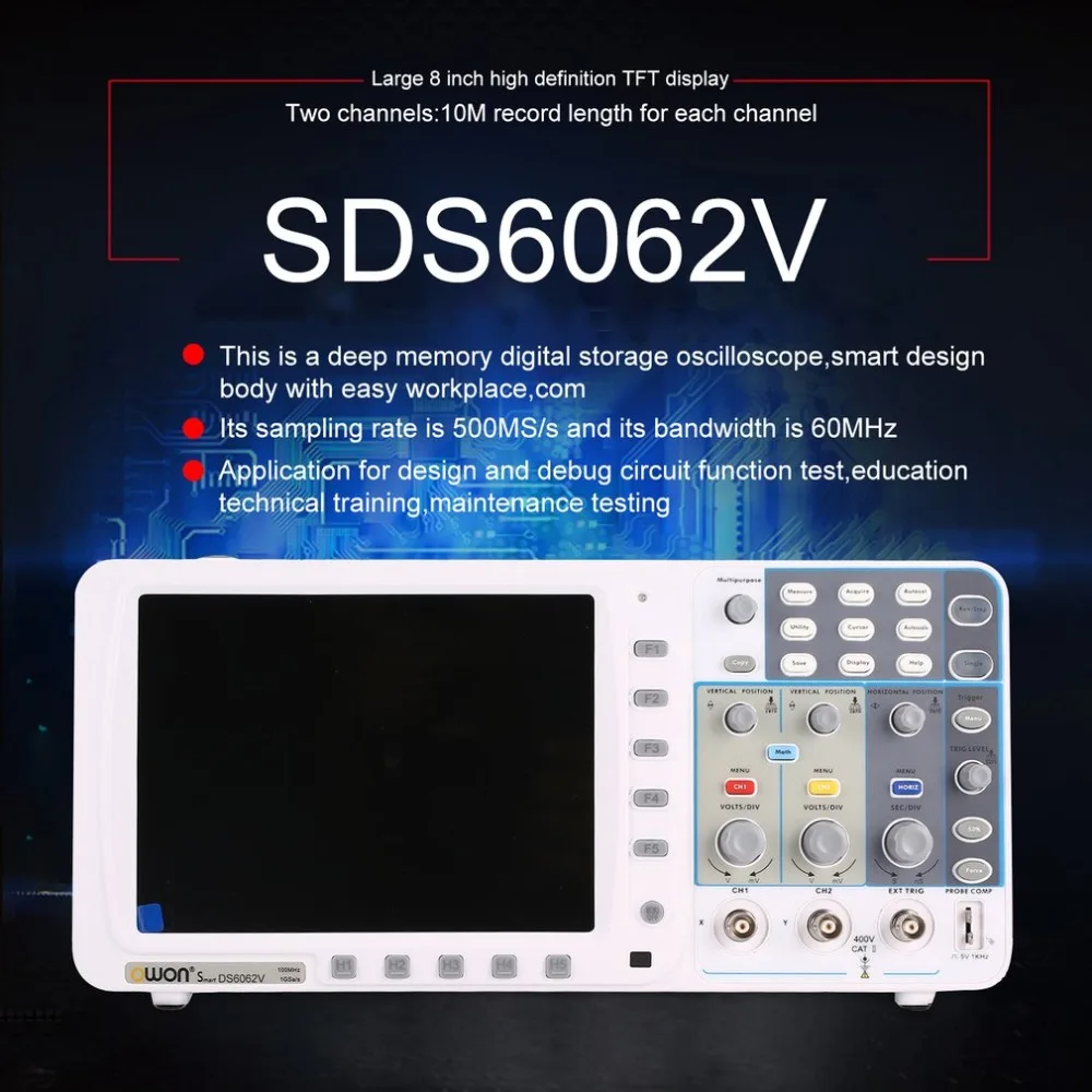 OWON SDS6062V/SDS7072V/SDS7102V двухканальный глубокий памяти ЖК дисплей цифровой осциллограф