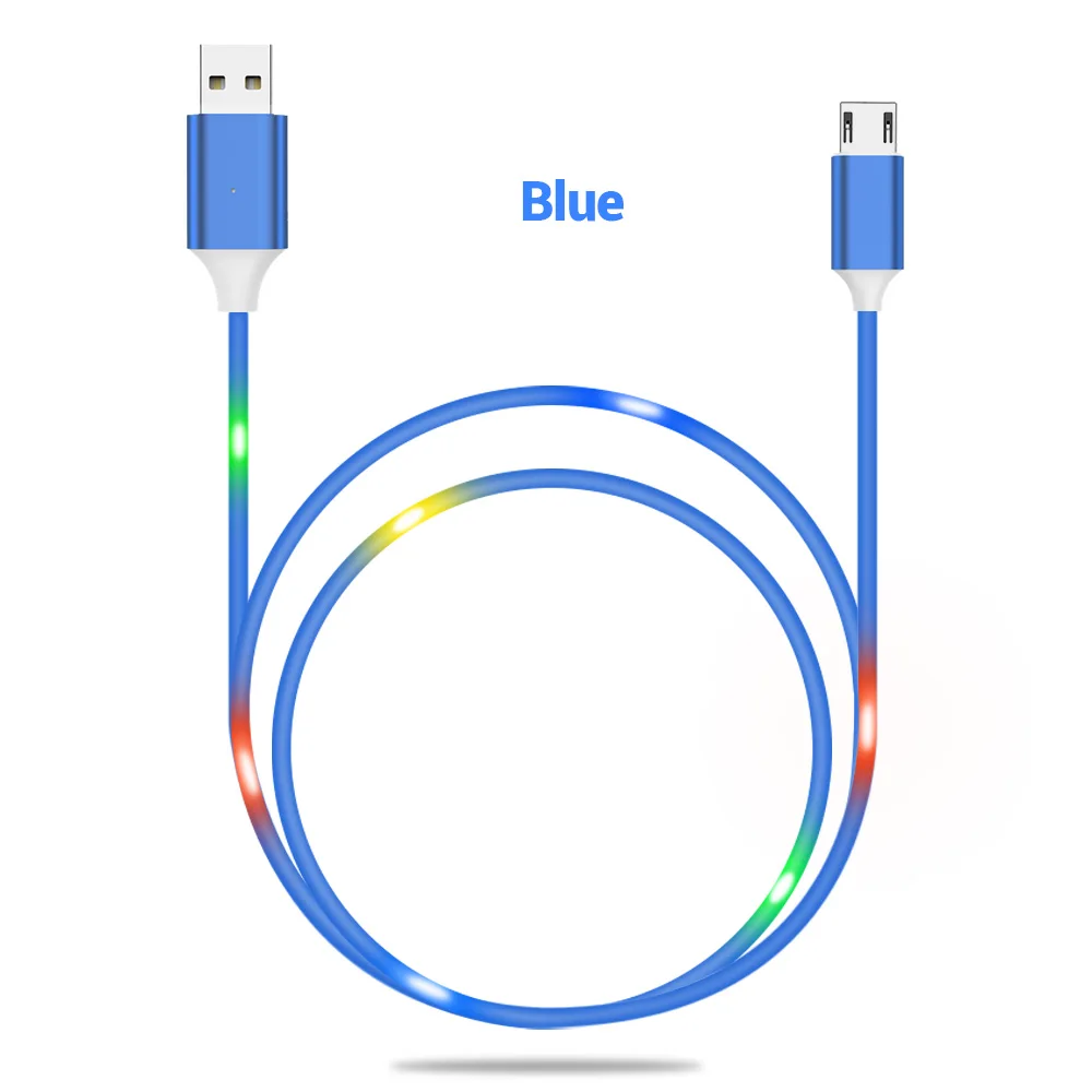 KISSCASE Micro USB Cable LED Light Voice Control Cable Fast Charge 1m Android Mobile Quick Charging Cord Phone Data Line Cable - Цвет: Blue micro