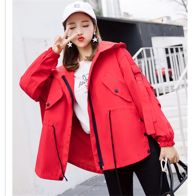 Модные короткие ветровки женские пальто с капюшоном 2019 Весна Осень Новые