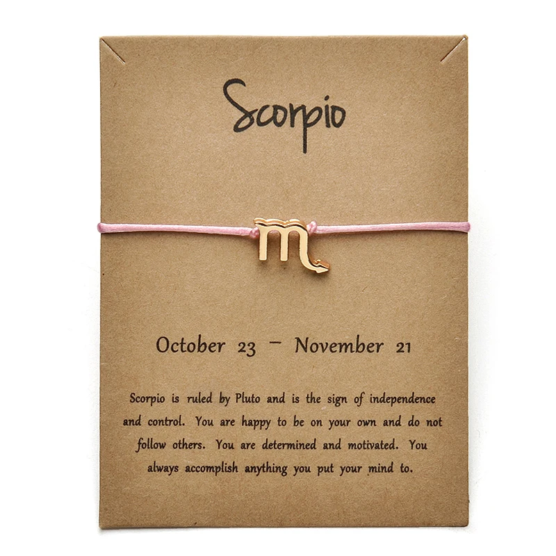 Pink Colors Gold Card Fashion Jewelry 12 Constellations Zodiac Woven Bracelet Bangles For Women | Украшения и аксессуары
