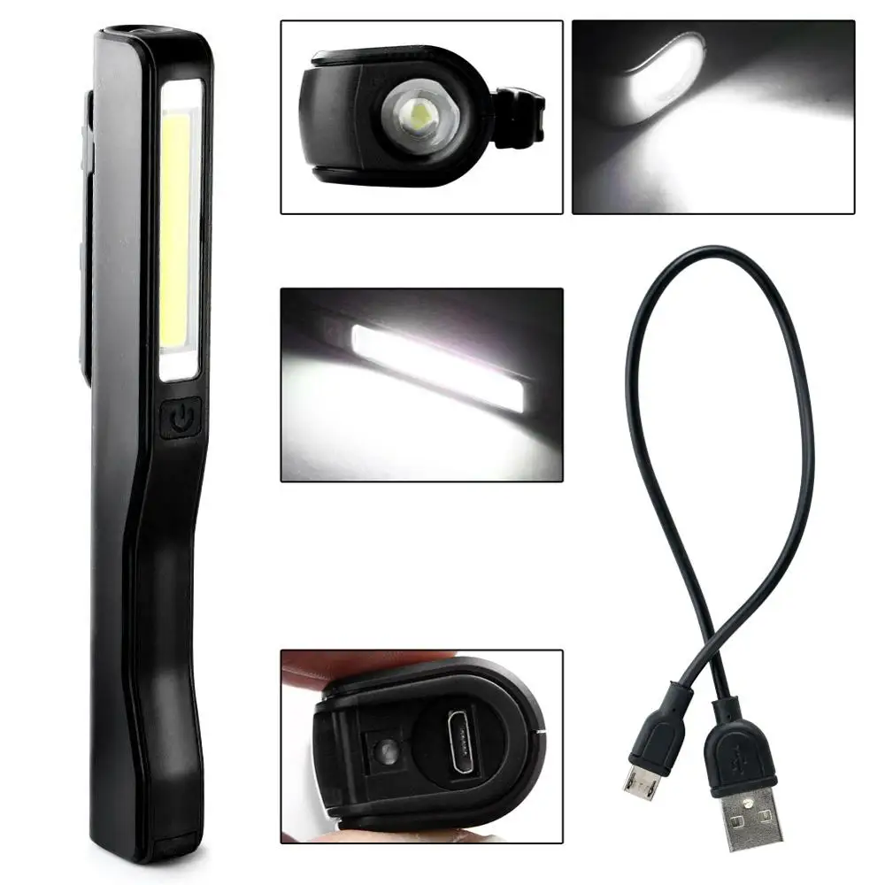 Перезаряжаемый мини COB светодиодный рабочий светильник Магнитный USB ручка зажим ручной фонарь вспышка светильник рабочий инспекционный светильник для кемпинга треккинга ночной - Испускаемый цвет: Black
