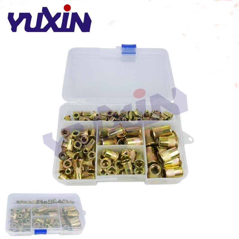 120 шт./компл. M4 M5 M6 M8 M10 оцинкованная с накаткой Rivnut плоской головкой резьбой заклепки деревянная вставка Кепки мебель набор гаек комплект