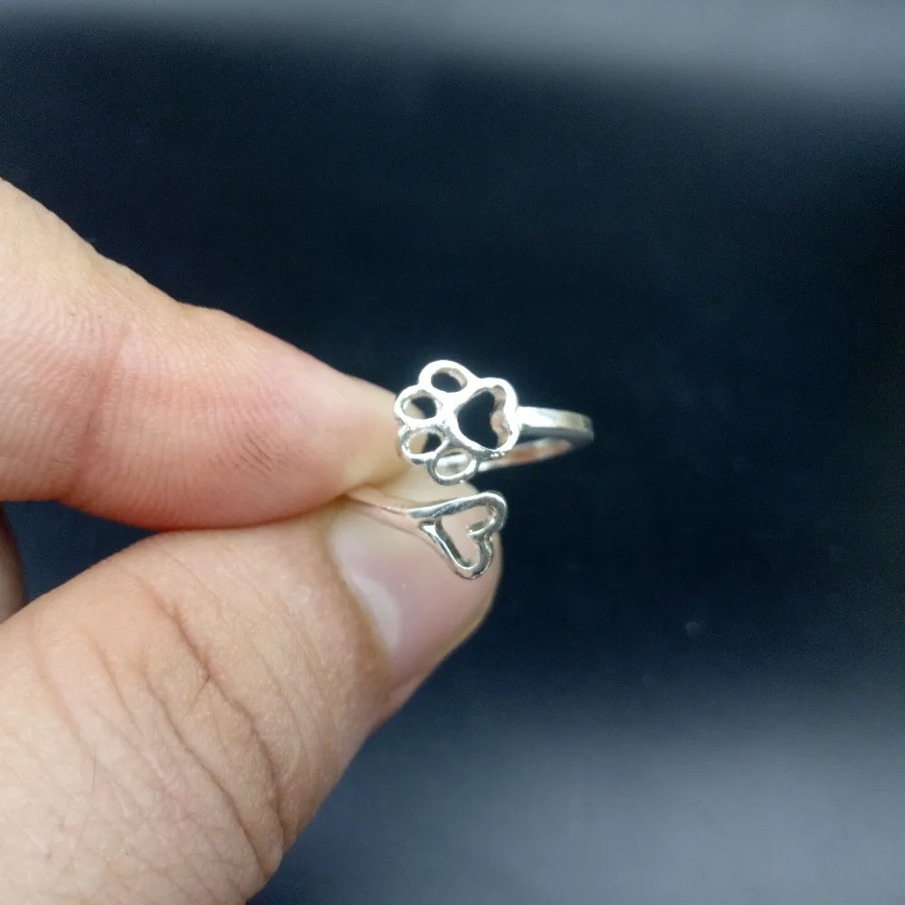 Always By My Heart Adjustable Ring Simple Paw and Heart Ring Women Jewelry Finger for Ladies SanLan On.
