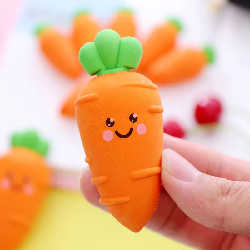 

10sets/30pcs Kawaii Erasers Set Cute Carrot Kids Eraser for School Items Cute Stationery Supplies Novelty Prizes for Kids Gift