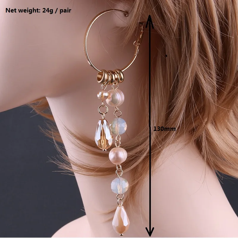 Висячие серьги богемные длинные кисточки из винограда с натуральным жемчугом