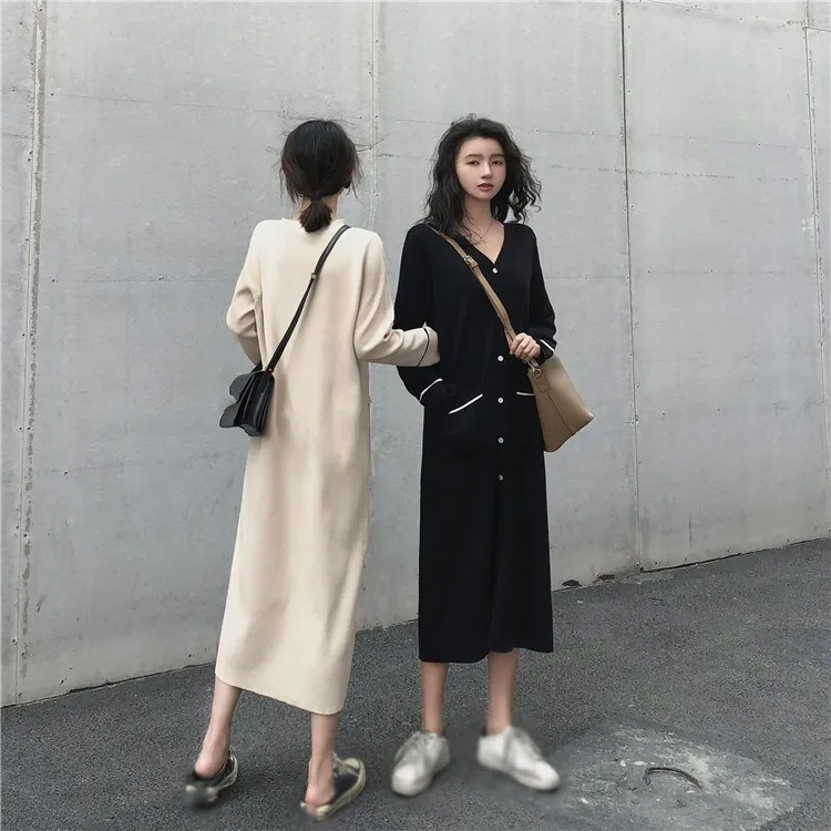 Женское эластичное трикотажное платье с длинным рукавом и v-образным вырезом