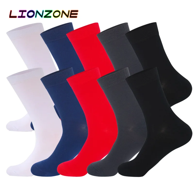 LIONZONE 10 пар/лот, мужские брендовые носки, мужские подарочные деловые носки, плотные мягкие дышащие носки без запаха, бамбук+ Бесплатный подарок