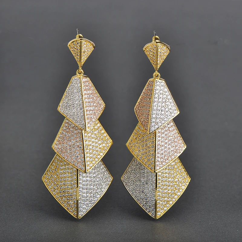 MECHOSEN сверкающие проложенные микро циркония длинные висячие серьги для женщин