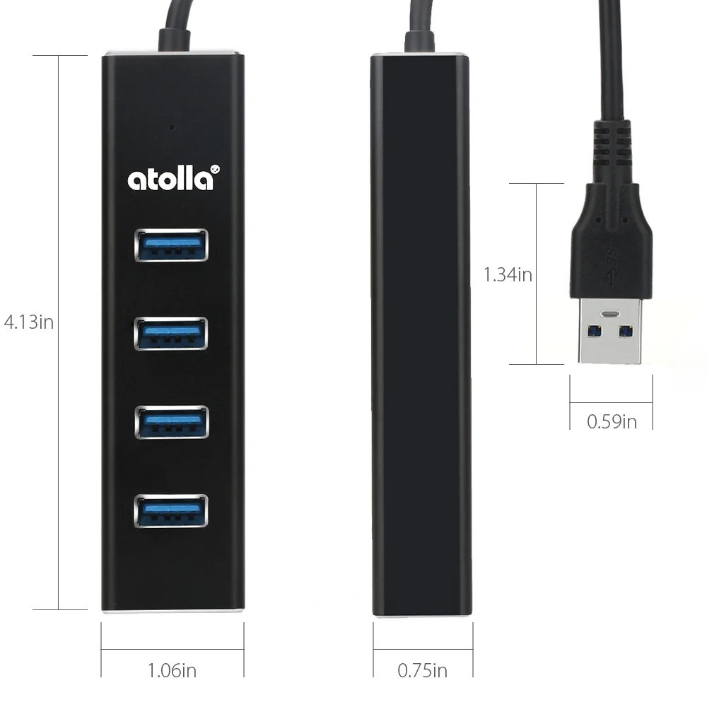 Atolla 4-Порты и разъёмы USB 3,0 центр данных Алюминий USB 3 удлинитель сплиттер с блоком питания постоянного тока/микро USB Порты и разъёмы для Питание и OTG USB флэш накопитель для планшетного компьютера