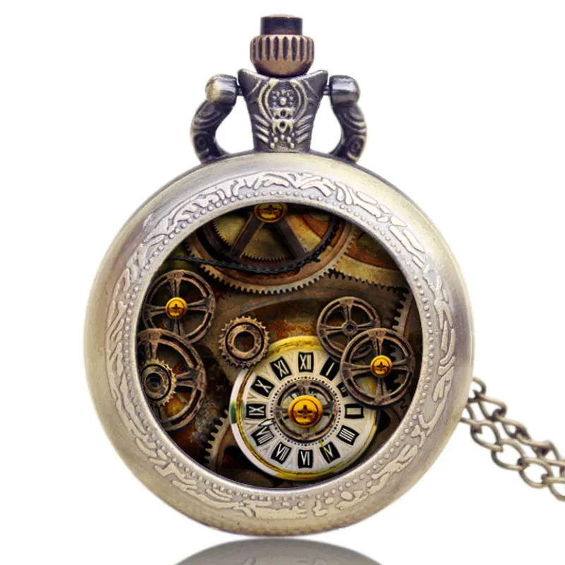 

Antique Bronze Style Pendant Retro Gear Small Necklace Pocket Watch Quartz Steampunk Gift for Men Women Watches Gifts