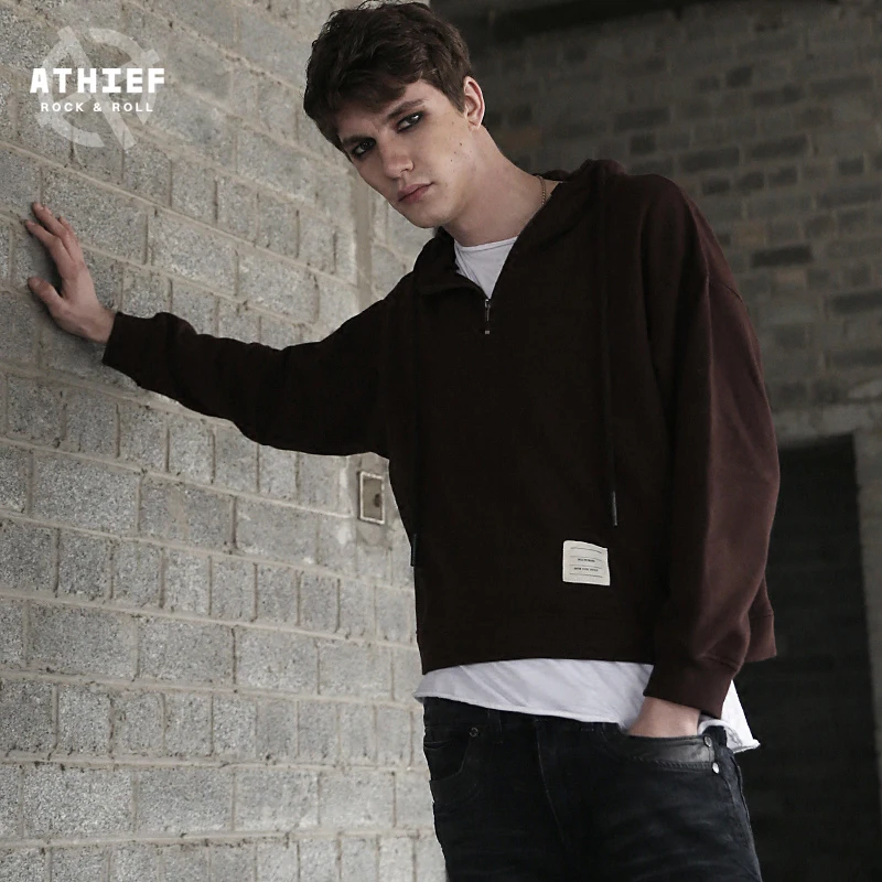 ATHIEF НОВЫЙ Уличный Стиль Мужская Топ Завышение Свободные Короткие Капюшоном 100%