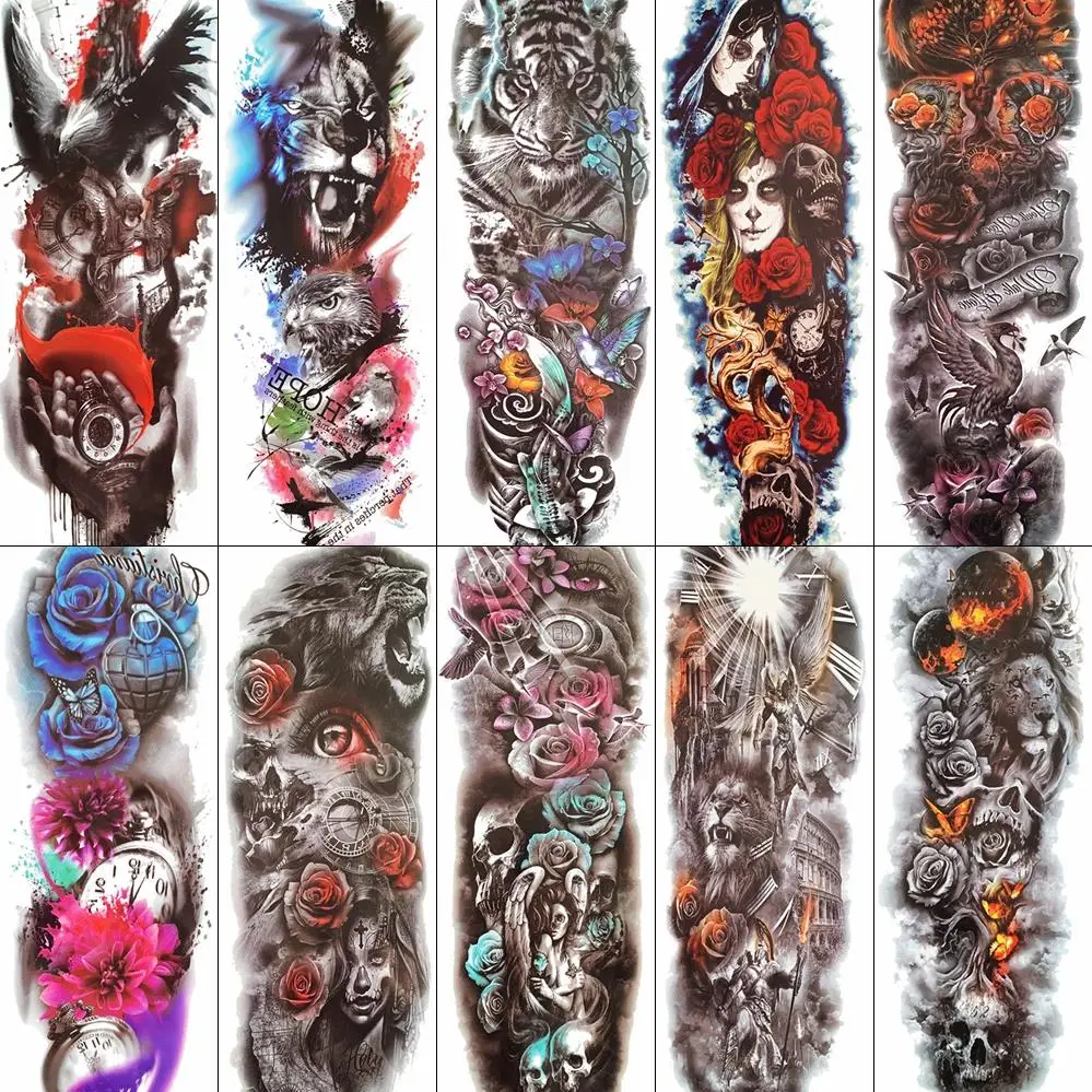 

Rejaski Cool Armband Tiger Eagle Lion Temporay Tattoos Full Arm Women Men Body Art Arm Fake Tattoo Sleeve Sticker Skull Tatoos