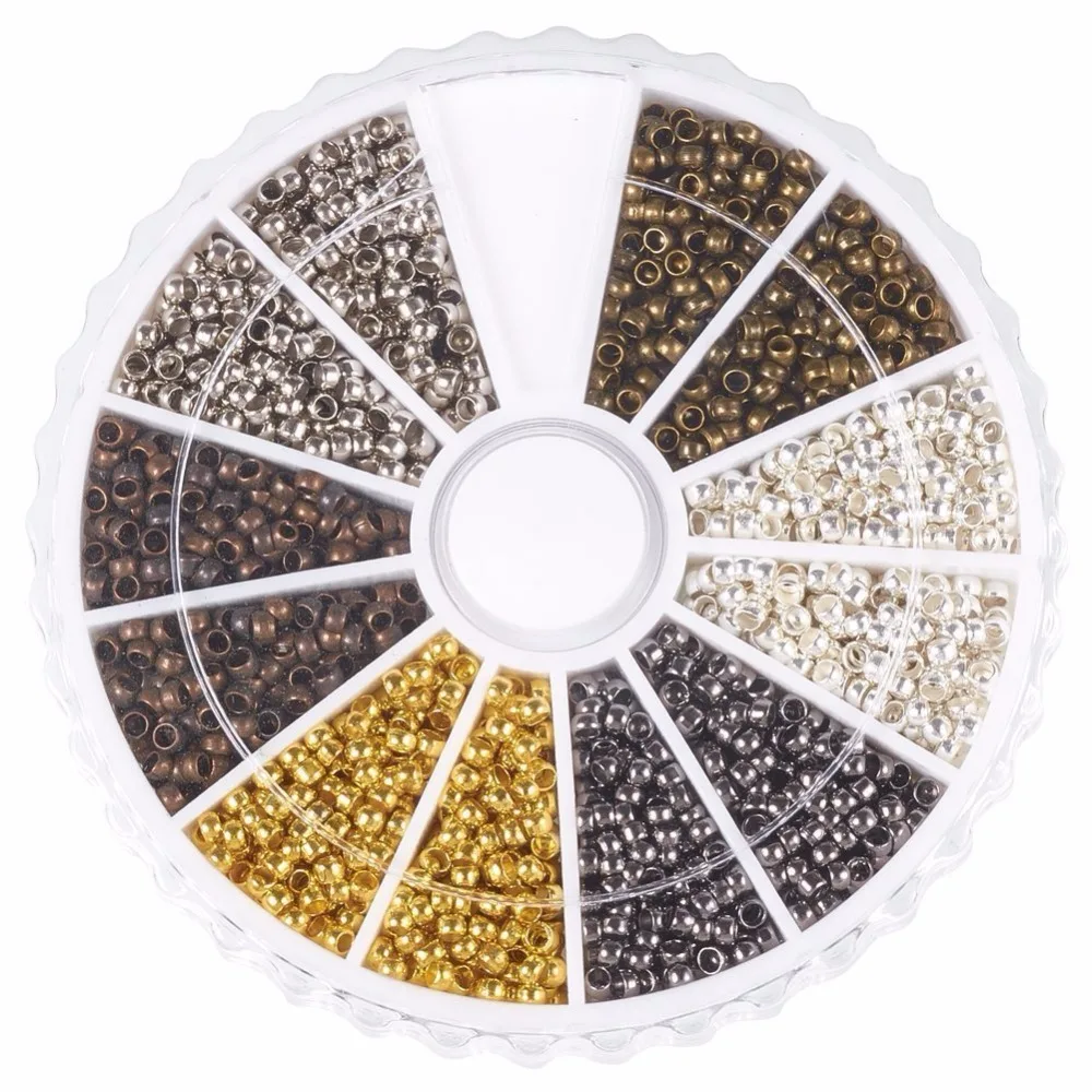 

3000 pcs/set 6 Colors Mixed Tube Crimp End Beads 2mm Loose Beads Spacer End Caps for Jewelry Making