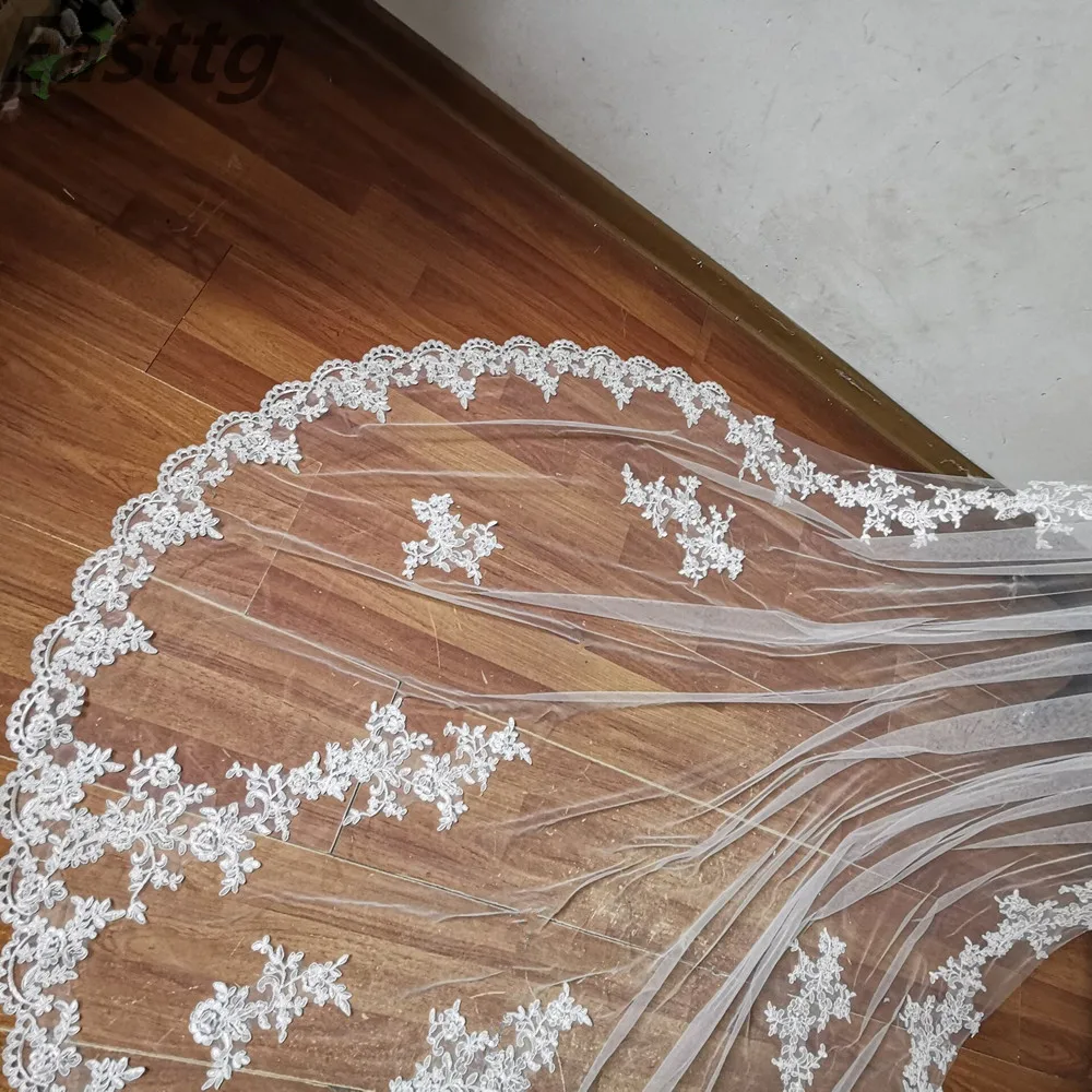 2019 Новый реальные фотографии белый/Фата цвета слоновой кости аппликация