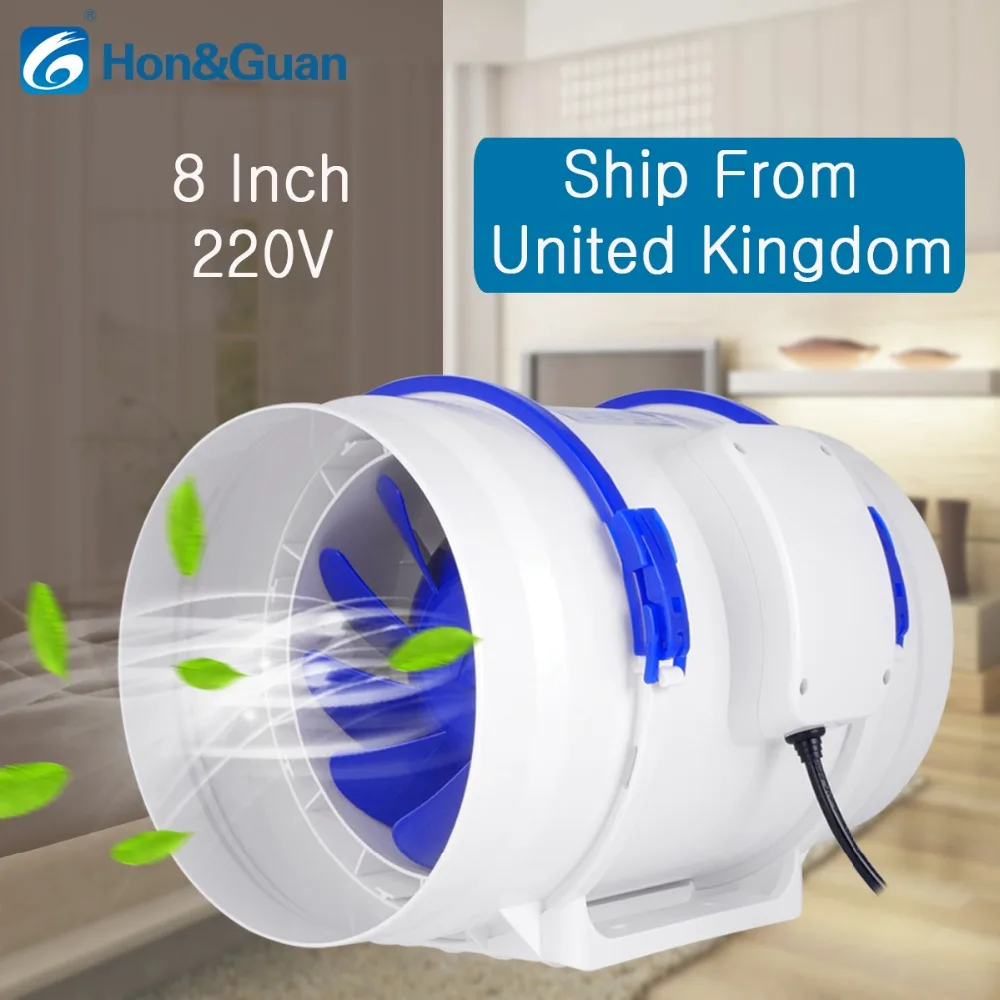 8'' Home Silent Inline Duct Fan 220V with Strong Ventilation System Extractor Fan for Kitchen Bathroom Exhaust Air Ventilator
