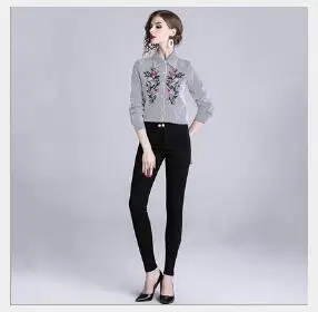 Для женщин блузки для малышек 2019 Новинка весны Slim Fit в полоску Вышивка женская