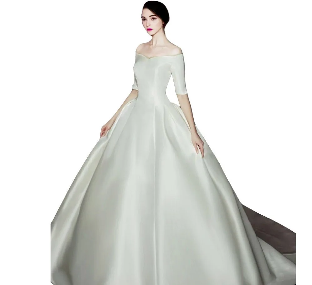 Уникальный Половина рукава молния и ремень назад новый свадебное платье