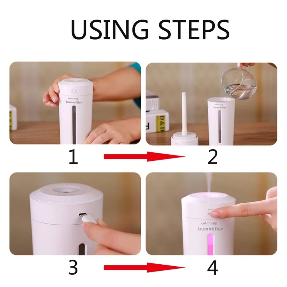 Мини увлажнитель воздуха в форме чашки с usb зарядкой бесшумный Красочный ночник