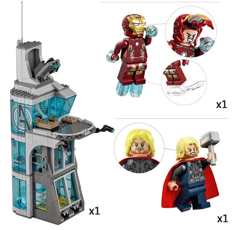 Новые Супергерои Железный человек атака Мстители башня Fit Legoings Фигурки Marvel Age Ultron
