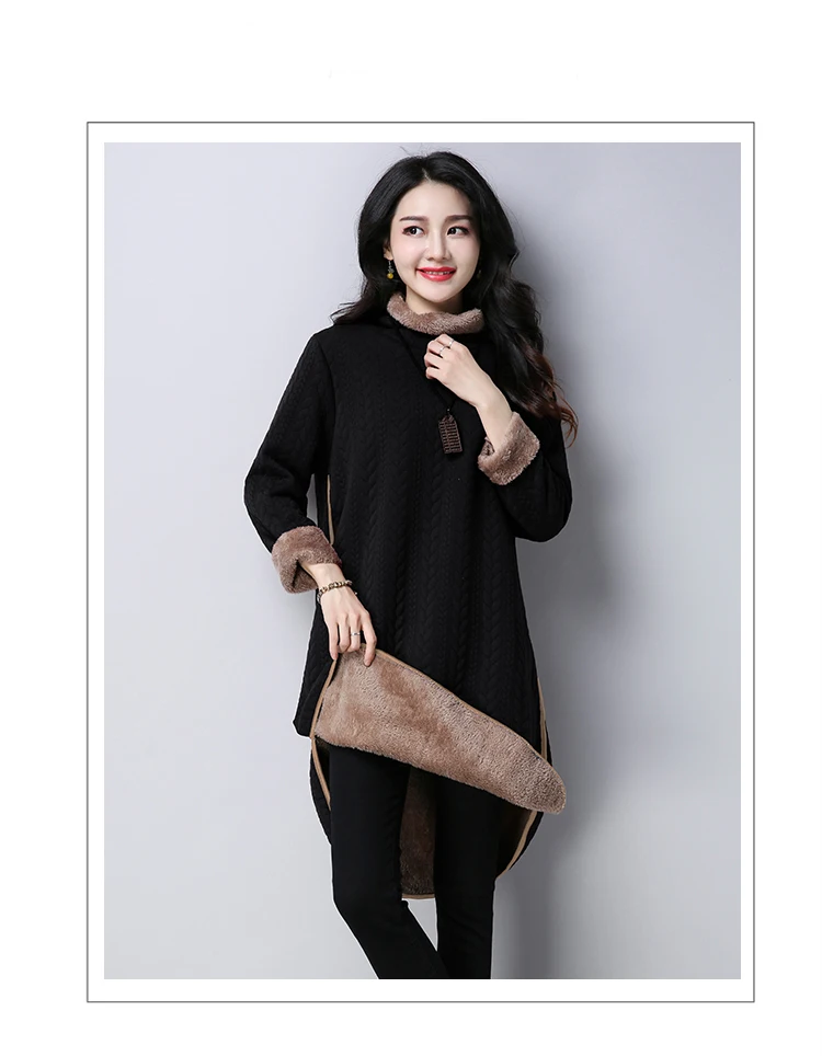 Супер теплая флисовая подкладка водолазка джемпер платье для женщин зима