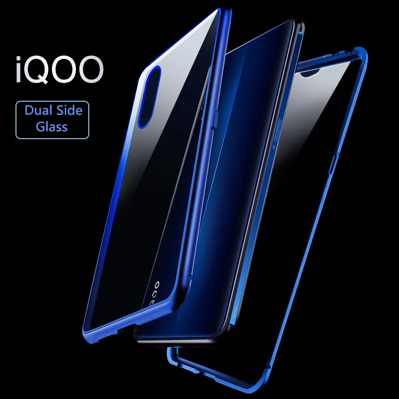 

R-just Магнитный адсорбционный флип-чехол для телефона Vivo Iqoo магнитные металлические Чехлы Передняя закаленная стеклянная задняя крышка для ...