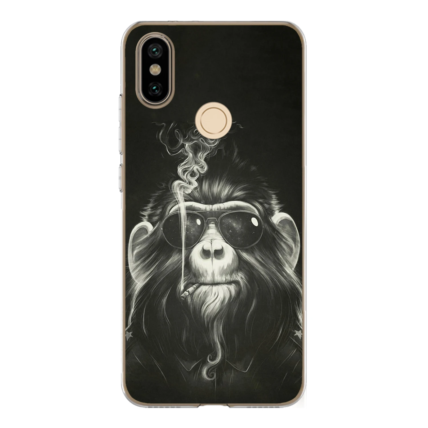 For Xiaomi Mi A2 6X Case Cover 5.99&quot Soft TPU Silicone Cool Mask Smoking Glasses Monkey Orangutan Gorilla Painted Phone |