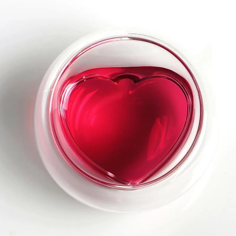 Стеклянная чайная чашка с двойными стенками мини-чашка в форме сердца