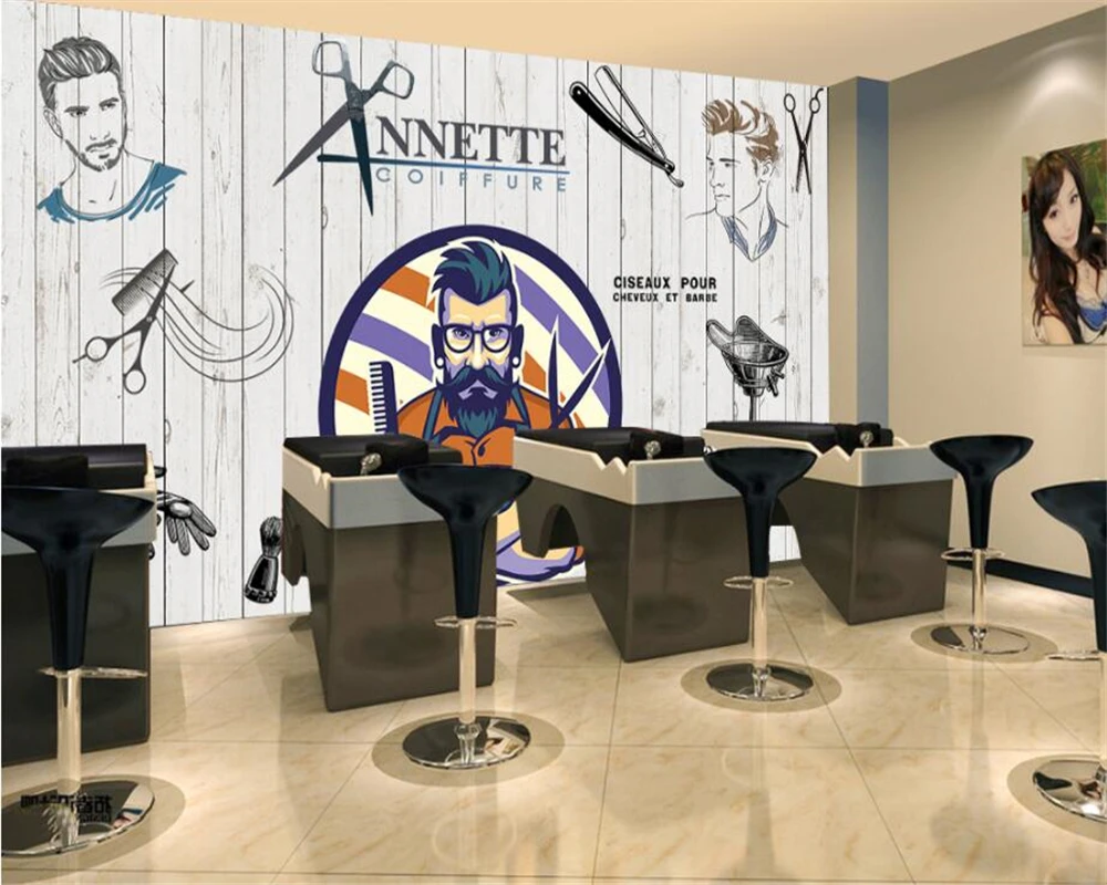 Фон винтажной ностальгии из дерева для парикмахерской салона - клиентские обои Beibehang 3D мурал.