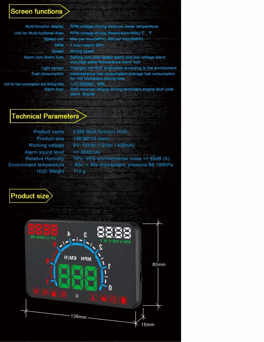 GEYIREN HUD E350 5,5 'HUD Автомобильный дисплей Авто OBD2 сигнализация скорости светодиодный проектор на ветровом стекле диагностический инструмент Автомобильная электроника
