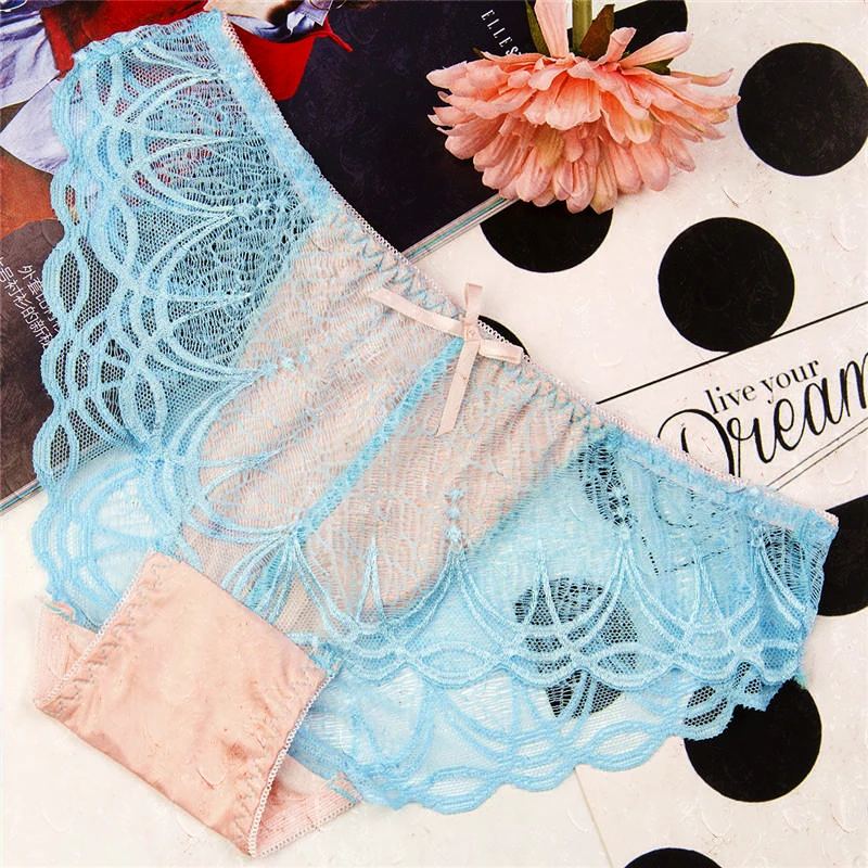 Sexy Underwear Women Lace Panties Elegant Black Bow Pink For Charm Ladies Cotton Crotch Sous Vetement Femme |