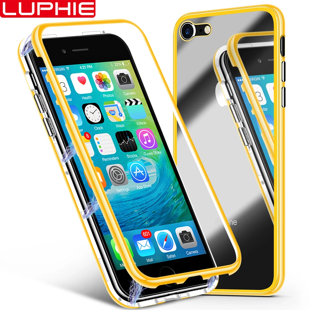 Магнитная Адсорбция флип-чехол для iPhone XR X XS Max 8 7 Plus закаленное стекло Жесткий ПК покрытие фантастическое прозрачное покрытие PC