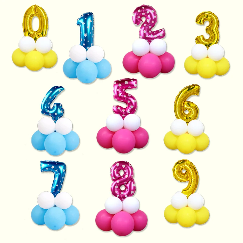 16 дюймовые воздушные шары с цифрами розовые синие золотые шелковые из фольги в
