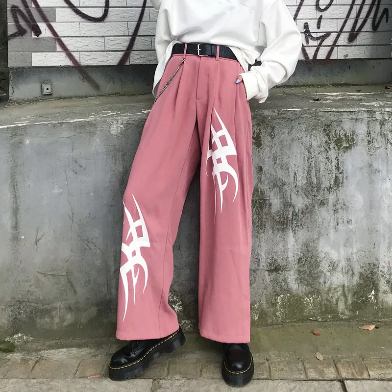 Летние широкие брюки женские модные Harajuku с принтом повседневные высокой талией и