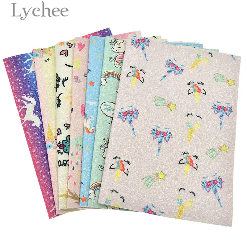 Lychee Life 1 шт. А4 Лошадь Единорог блеск из искусственной кожи Ткань Высокое качество Синтетическая Кожа DIY материал для сумки ремни