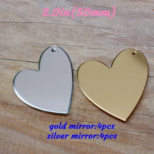 mirror set-8pcs 50 мм акриловые сердца брелки черный, белый, розовый, темно Фиолетовый лазерная резка брелок для ключей с монограммой вечерние украшения 2inches-AC1054 - Цвет: mirror set-8pcs